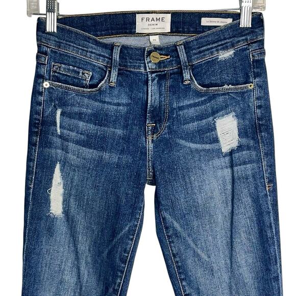 FRAME Le Skinny de Jeanne Distressed Skinny Jeans Hilltop Wash Size 25 - Picture 2 of 8